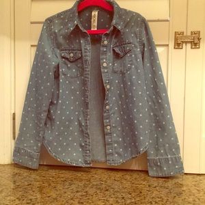 Polkadot denim button down shirt
